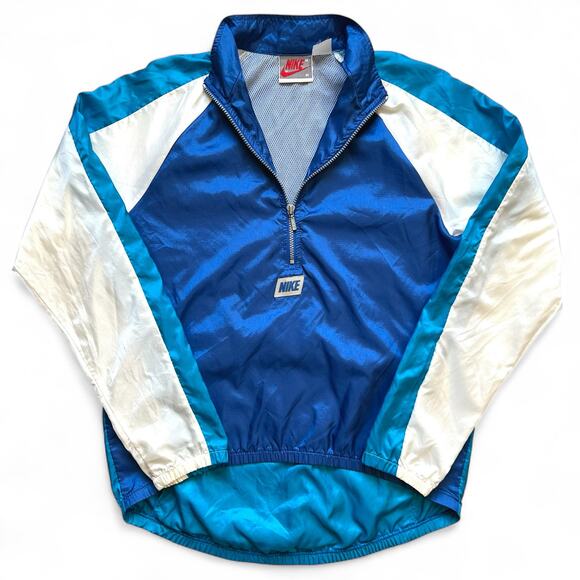 Vintage 80s 90s Nike Windbreaker Half Zip Jacket Running Blue White Vented M